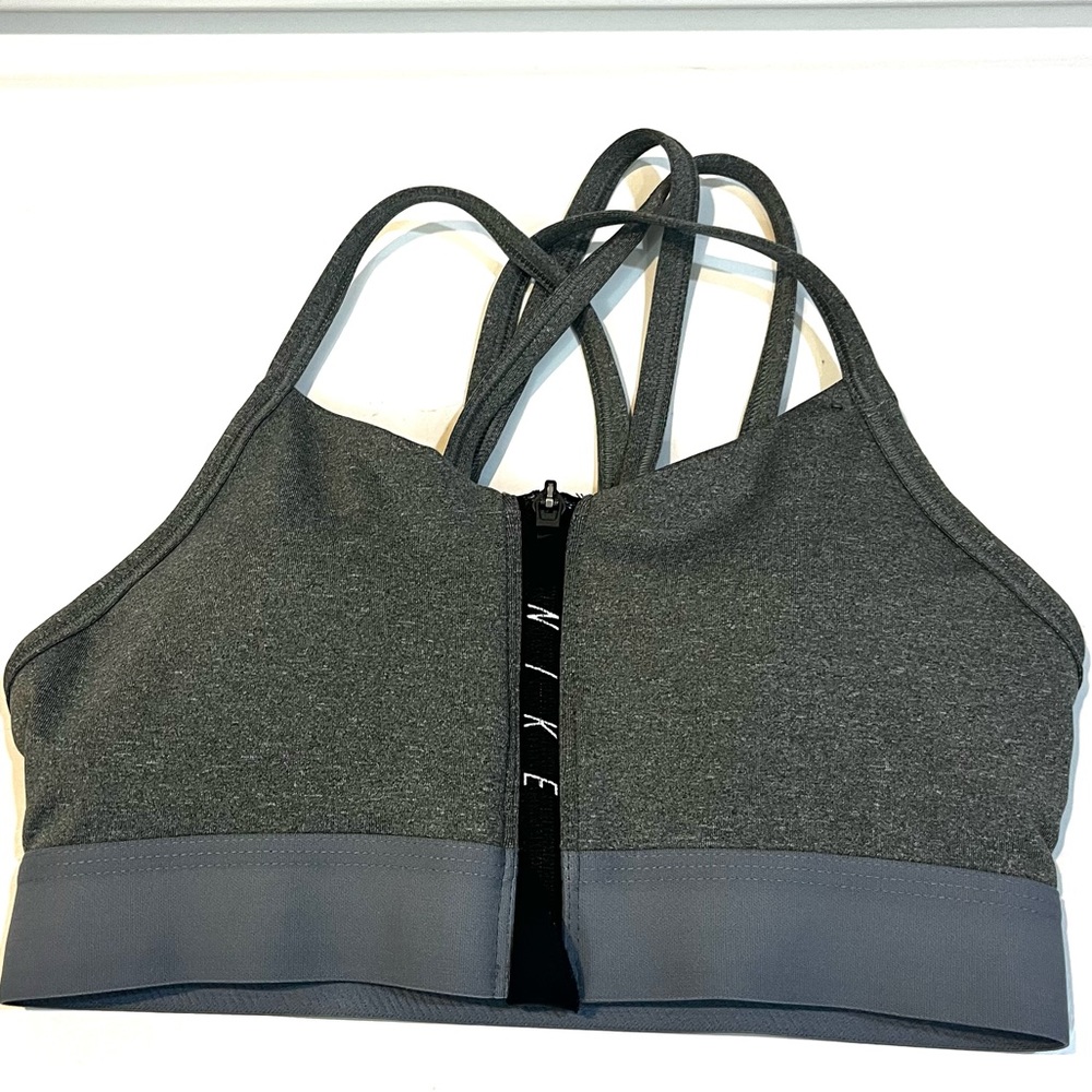 NIKE Dri Fit PRO Indy Front Zip Sports Bra Gray Black / Size Small